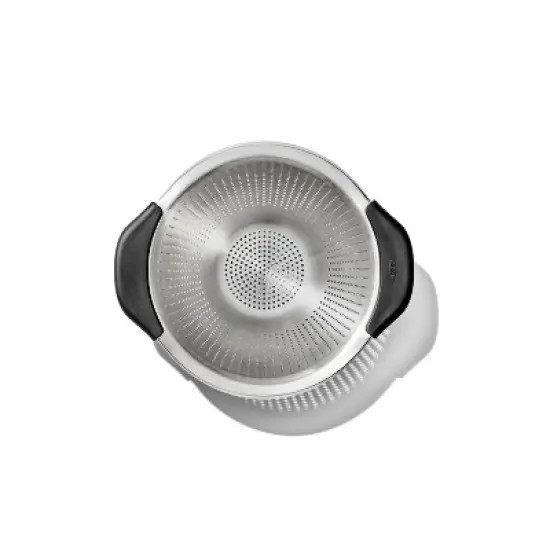 OXO 3Qt Stainless Steel Colander: Dishwasher-Safe Pasta Strainer, Light Silver, 9.6" Width, 3Qt Capacity image {2}