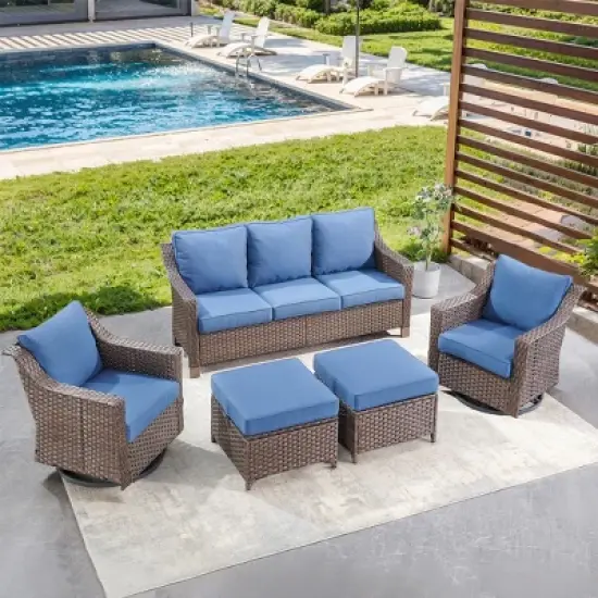 Belord 4 Pieces Rattan Patio Furniture Set, Patio Sofa Set with Patio Swivel Chair and Ottoman, Brown Wicker Furniture Ideas for Porch Deck image {12}