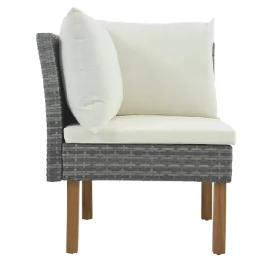 6pc Wicker Round Outdoor Sectional Set with Cushions - Black/Beige - GODEER image {11}