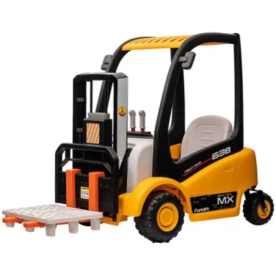 Qaba 12V Kids Ride on Forklift Car with Top, 360&deg; Rotation Electric Ride On Excavator with Liftable Fork and Pallet, Music, Yellow image {3}