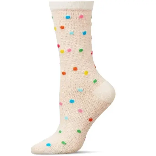 Memoi Women's Openwork Dotted Crew Socks Ivory 9-11 image {4}