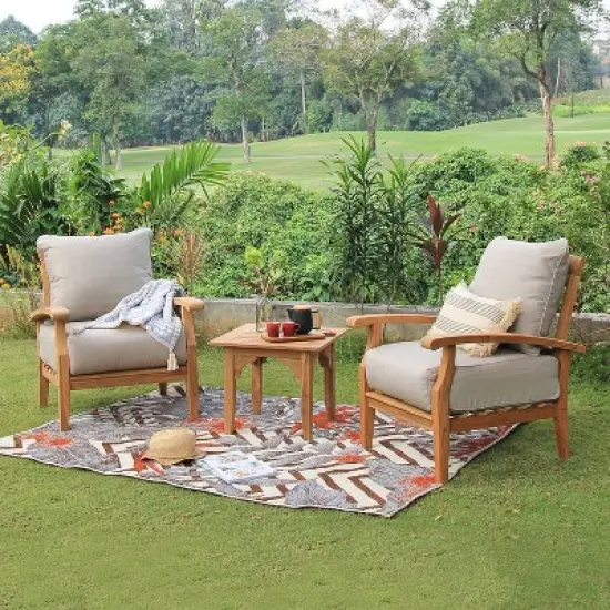 Cambridge Casual 3pc Caterina Teak Outdoor Patio Small Space Chat Furniture Set with Cushion image {7}