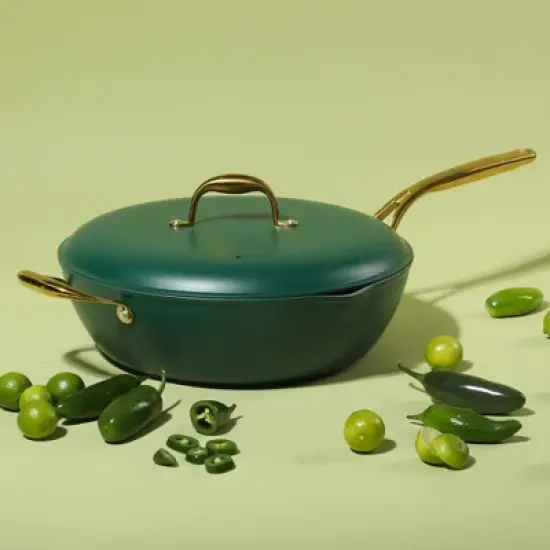 Frok 13" Frying Pan Wok Skillet Quick Heat Aluminum - Ceramic Nonstick Cookware W/ Lid image {11}