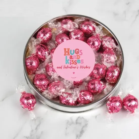 Valentine's Day Candy Gift Tin with Chocolate Lindor Truffles by Lindt Large Plastic Tin with Sticker - By Just Candy image {2}