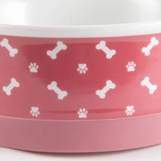 Bone Dry Pet Bowl - Tossed Bone & Paw Print Rose - Medium 6Dx2H Set/2 image {1}