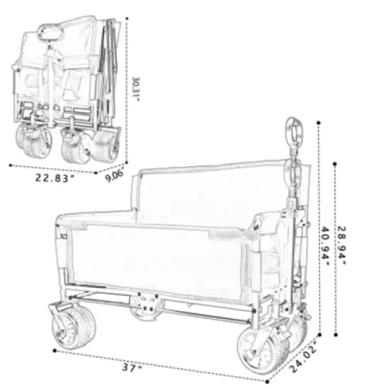 FURNIinspire Outdoor Serving Carts 3-in-1 Convertible Folding Wagon Cart Bench Seat Storage 500lbs Heavy-Duty Utility Wagon, Gray, 37"*24.02"*40.94" image {2}