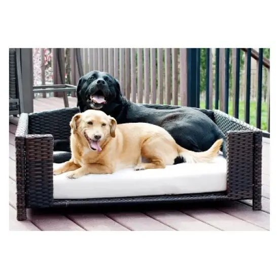 Iconic Pet Beds for Dogs and Cats - Rattan Rectangular Sofa - Brown image {7}