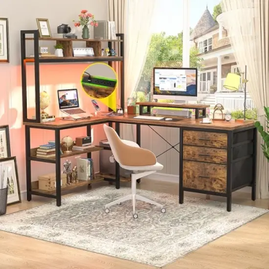 Aheaplus L Shaped Desk with Hutch, Gaming Desk with Led Lights image {9}