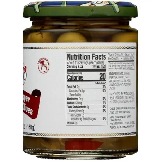 Bono Red Pepper Stuffed Olives - Case of 6/5.6 oz image {4}