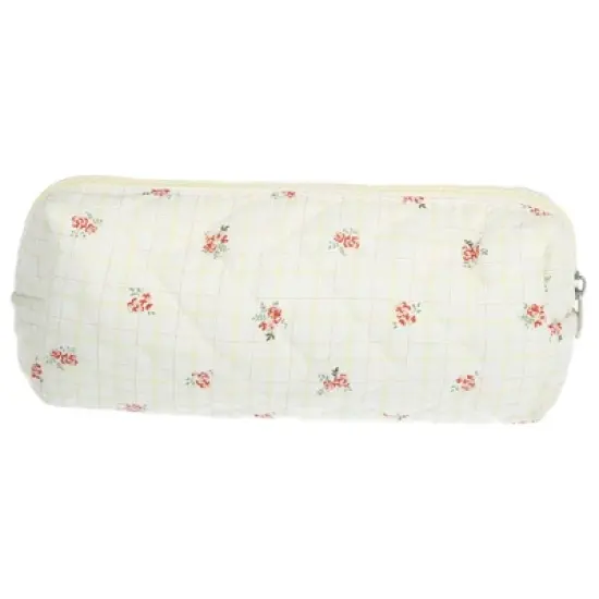 Unique Bargains Durable Small Quilted Makeup Bag Beige Red 1 Pc image {3}