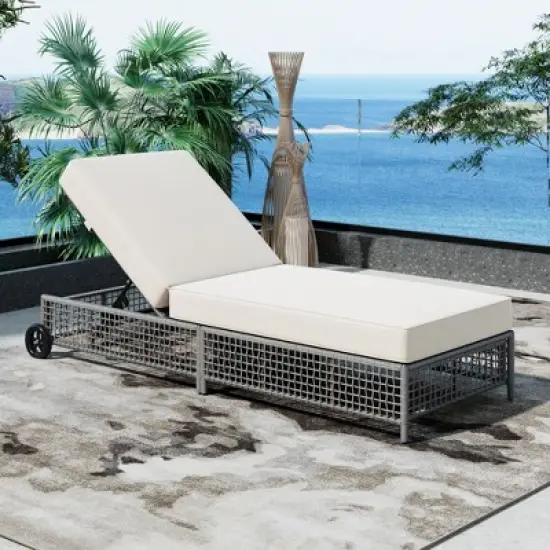 Syemin Patio Chaise Lounges, Outdoor Patio Daybed, Comfy Seat Cushion, Sofa Furniture, for Backyard, Swimming Pool, White, 76.4"*25.2"*41.3" image {2}