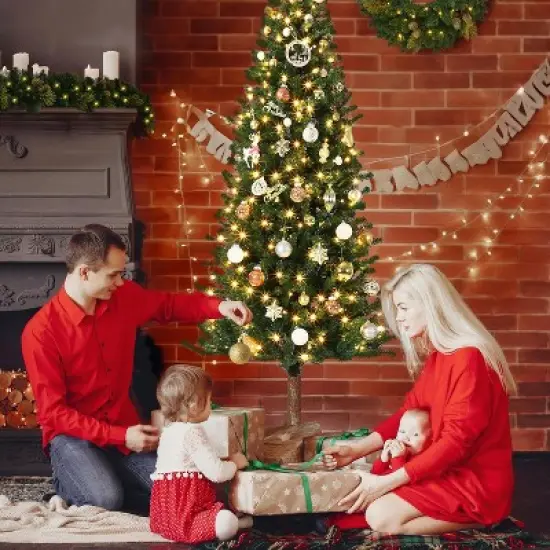 6/7.5FT Pre-Lit Pencil Christmas Tree, Slim Artificial Alpine Tree with LED Lights, Metal Stand, Skinny Holiday Decor for Room, Apartment, Office image {3}