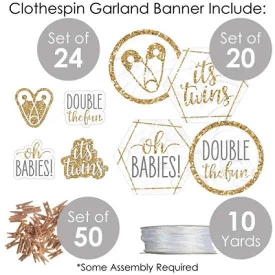 Big Dot of Happiness It's Twins - Gold Twins Baby Shower DIY Decorations - Clothespin Garland Banner - 44 Pieces image {3}
