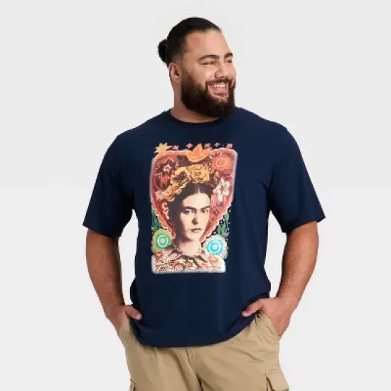 Latino Heritage Month Adult Graphic Frida Kahlo Short Sleeve T-Shirt - Navy Blue image {1}