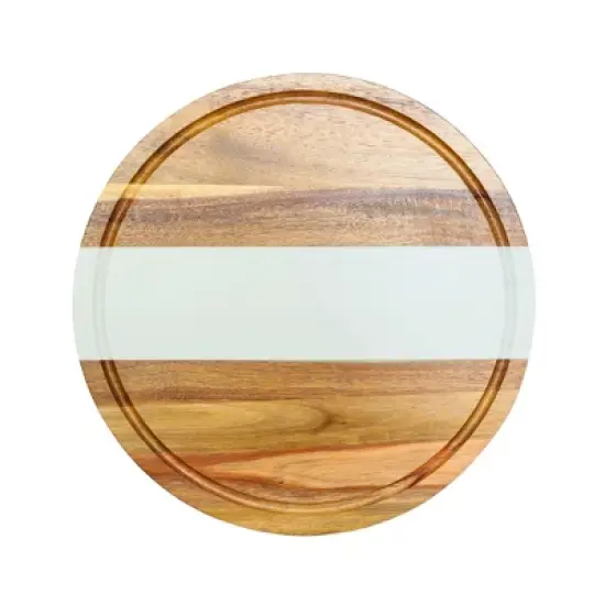 Slickblue Marble & Acacia Wood Round Board, 11&rdquo; - White/Black Stripe Design for Charcuterie & Prep image {5}