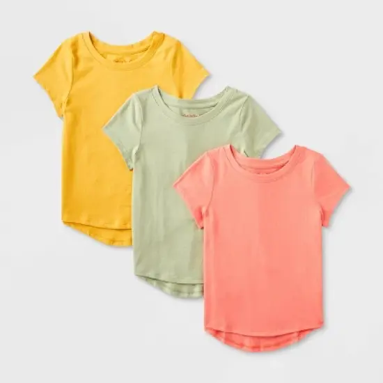 Toddler Girls' 3pk Solid Shirt Set - Cat & Jack&trade; Orange/Amber Yellow/Olive Green image {3}