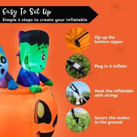Joyfy 5 FT Tall Halloween Inflatables Outdoor Decorations, Inflatable Witch and Zombie on Pumpkin with LEDs for Halloween Party Yard Lawn Garden Decor image {6}