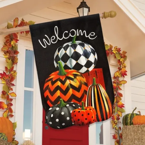 Briarwood Lane Fall House Flag 40x28 For Outdoor Patterned Pumpkin Stack Burlap For Fall House Flag image {3}