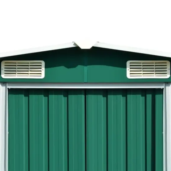 vidaXL Garden Shed Storage House for Tools Backyard Garage Patio Furniture Metal - Green 101.2" x 192.5" x 71.3" image {4}