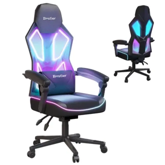 Bestier Breathable Fabric Gaming Chair with RGB LED Lighting and Adjustable Armrests image {7}