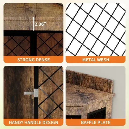 52" Corner Dog Crate Furniture with Rotating Feeder - Wooden Kennel End Table image {5}