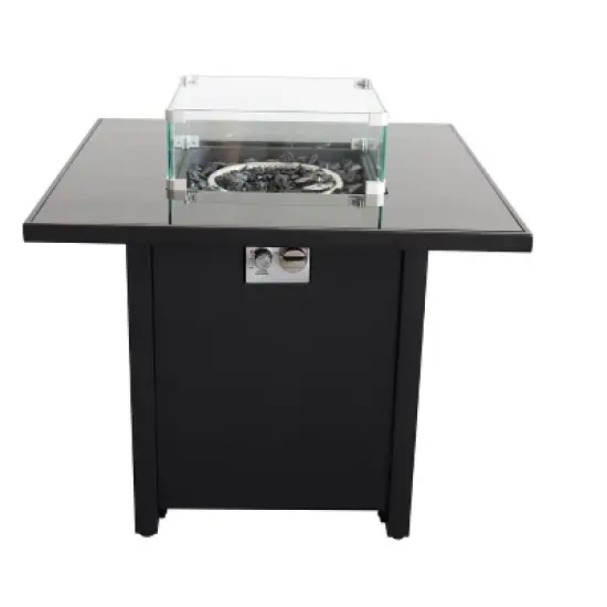 30" Steel Outdoor Fire Pit Table with Lid, Wind Shield, and Lava Rocks image {3}