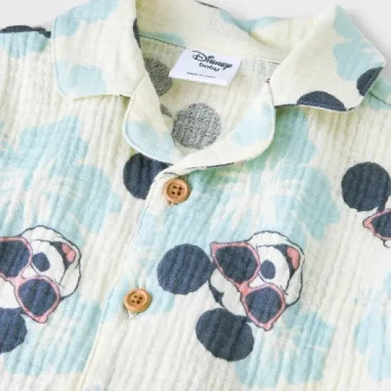 Baby Boys' 2pc Disney Mickey Mouse Woven Gauze Button-Up Top & Shorts Set - Blue image {2}