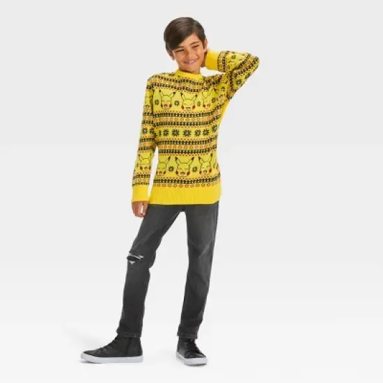 Boys' Pokemon Pikachu Holiday Fair Isle Pullover Sweater - Yellow image {2}