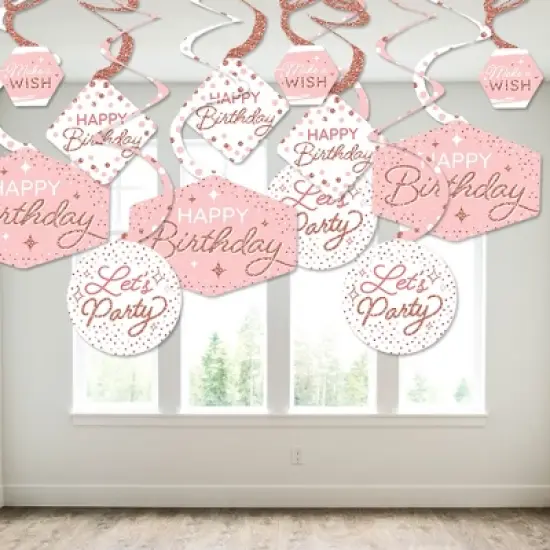 Big Dot of Happiness Pink Rose Gold Birthday - Happy Birthday Party Hanging Decor - Party Decoration Swirls - Set of 40 image {2}