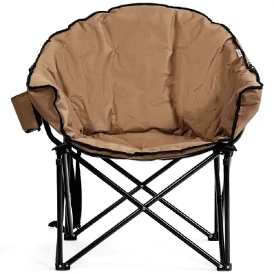 Costway Folding Camping Moon Padded Chair with Carry Bag Cup Holder Portable Navy\ Brown\Grey image {8}