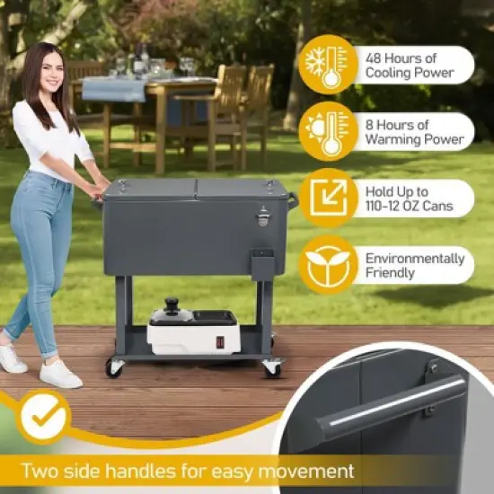 Karl Home 80 QT Dary Gray Patio Cooler Cart image {3}