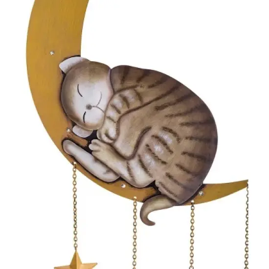 Wind & Weather Lighted Hanging Metal Moon with Animals Indoor/Outdoor Decoration - Cat image {3}