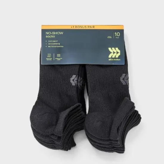Women's 10+1 Bonus Pack Everyday Solid No Show Socks - All In Motion&trade; Black 4-10 image {2}