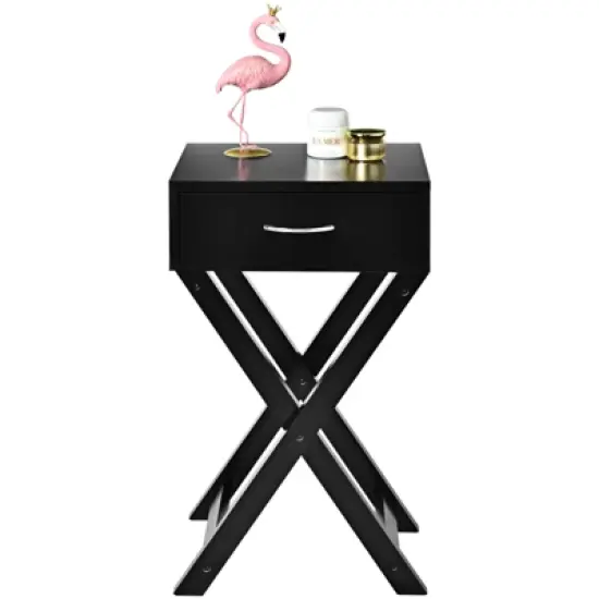 Tangkula Modern Versatile Nightstand X-shape Wooden End Table with Drawer Accent Side Table for Bedroom Black/White image {2}