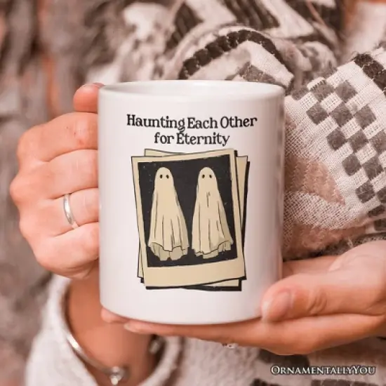 Retro Ghost Picture Haunting Eachother for Eternity Mug, Vintage Halloween Gift for Couples (Non-Custom Only)| OrnamentallyYou image {2}
