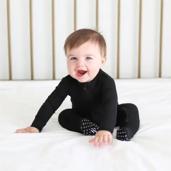 Infant Black Rib Footie Zippered One Piece - Posh Peanut image {3}