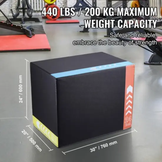 VEVOR 3 in 1 Plyometric Jump Box, 30/24/20 Inch Cotton Plyo Box, Platform & Jumping Agility Box, Anti-Slip Fitness Exercise Step Up Box image {2}