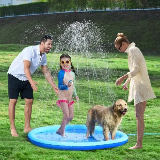 Joyfy 5ft Blue Splash Pad for Kids, Non-Slip Outdoor Water Splash Mat, Summer Fun Backyard Fountain Pool Water Games Mat image {8}