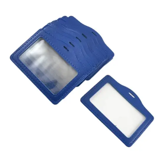Unique Bargains 10 Pcs Horizontal Faux Leather Name Tag ID Badge Card Holders Blue image {2}
