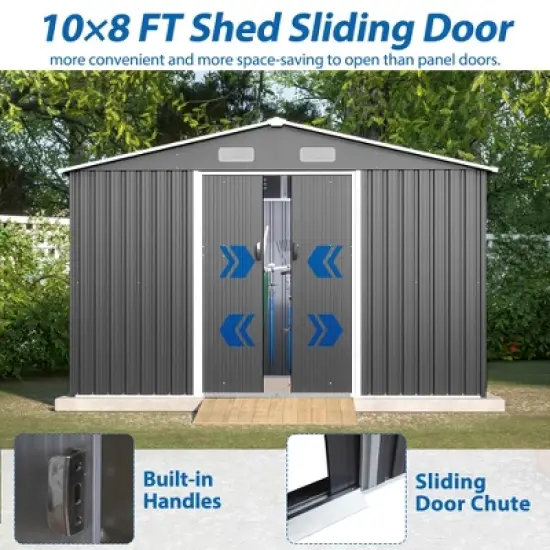 LOVSON 10X8 FT Outdoor Storage Shed, Metal Foundation & Lockable Doors, Tool Shed for Garden, Patio, Backyard, Lawn, Grey image {5}