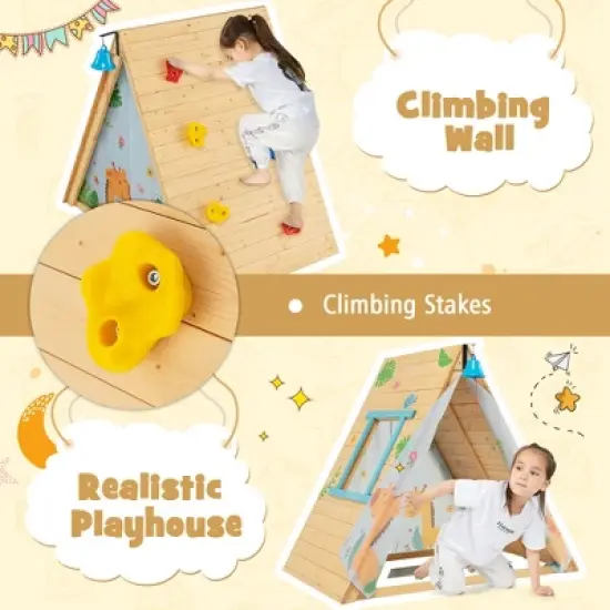 Costway Climbing Triangle with Tent Triangle Climber Crawling Toys for Kids & Baby image {2}