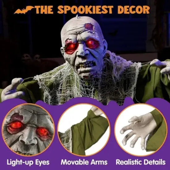 Joyfy Halloween Decor Zombie Groundbreaker, Light Up Eyes Creepy Animated Zombie for Halloween Party Outdoor Lawn Patio Yard Decoration image {3}