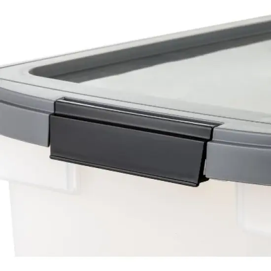 IRIS USA Dog Food Storage Container 50 lbs, with Removable Rolling Wheels & Included Scoop, for Dog Cat Bird and Other Pets, Clear/Dark Gray image {8}