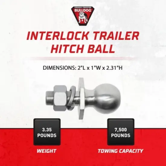 Bulldog InterLock 2-5/16 Inch Hitch Ball 7,500 lbs Towing Capacity, 1 Inch Shank, HD Zinc Finish, Ideal for Trailer, RV, Truck, Tow Accessories image {2}