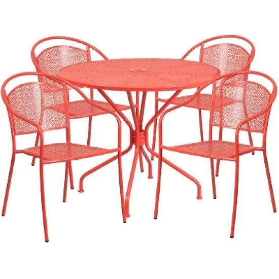 Flash Furniture Oia Commercial Grade 35.25" Round Indoor-Outdoor Steel Patio Table Set with 4 Round Back Chairs image {9}