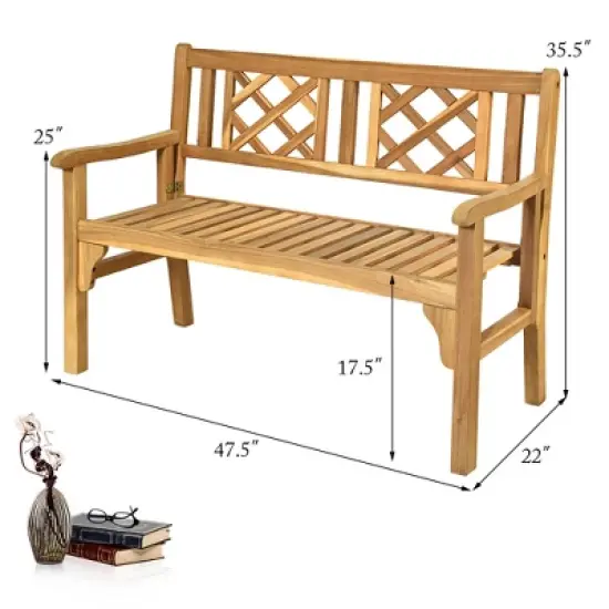 Costway Patio Outdoor Solid Wood Bench Folding Loveseat Chair Park Garden Deck Furniture image {1}