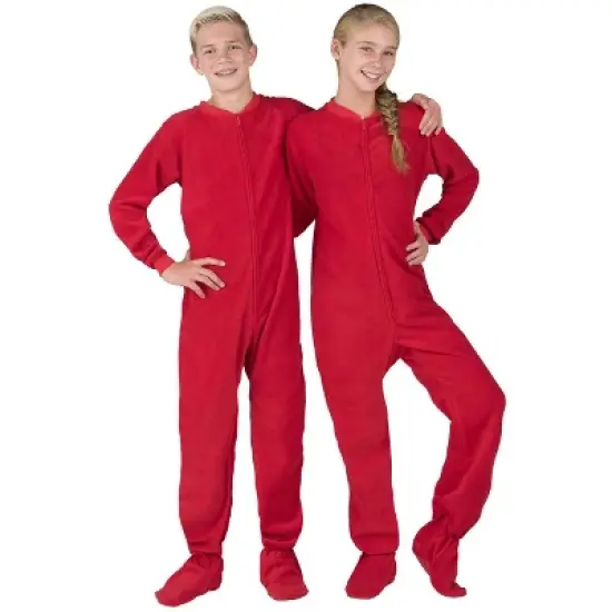 Footed Pajamas - Bright Red Kids Fleece Onesie image {5}