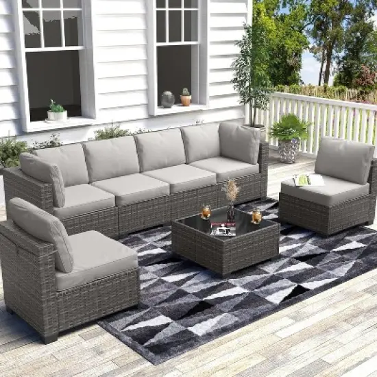 7-Piece Outdoor Rattan Patio Furniture Set image {10}
