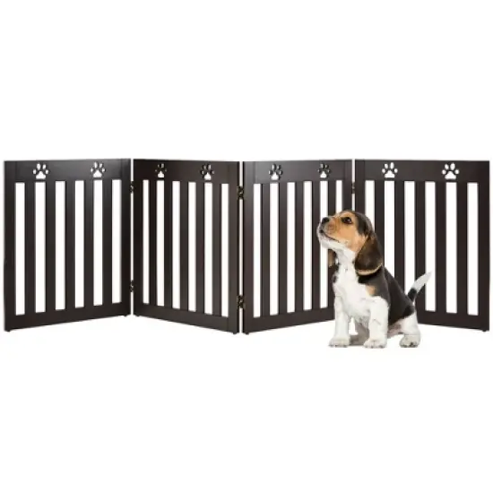 Costway 24'' Folding Wooden Freestanding Pet Gate Dog Gate W/360&deg; Hinge White/Espresso image {10}