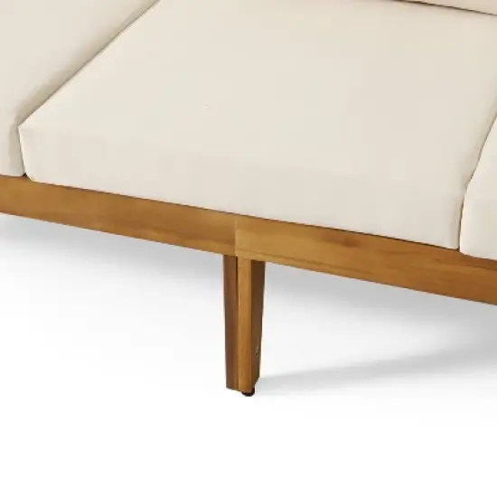 Brooklyn Outdoor Acacia Wood 3 Seat Sofa with Cushions Teak/Beige - Christopher Knight Home: Weather-Resistant Patio Furniture image {6}